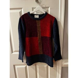 Vintage St. Charles France Velour Color Block Crew Neck Acrylic Sweater sz M EUC